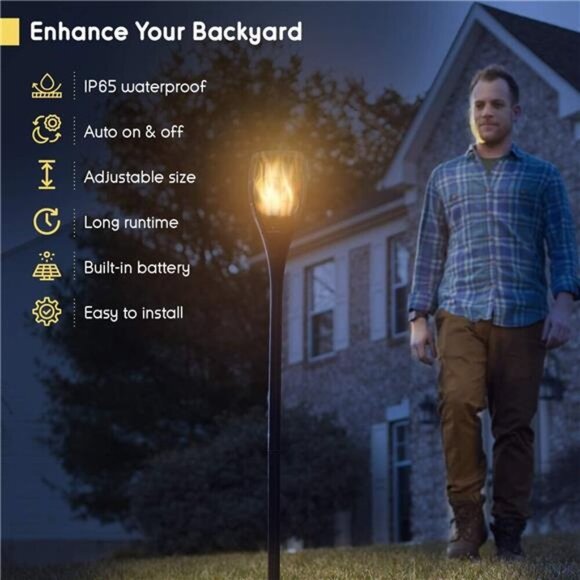 Solar Torch Light Flickering Flame - Our Waterproof Outdoor Solar Tiki Torches - Picture 2 of 7